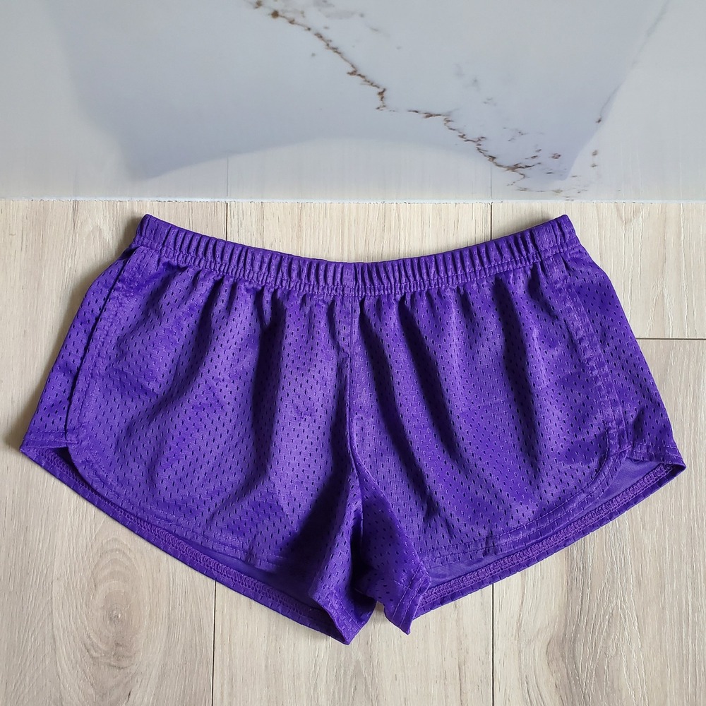 Soffe Mesh Shorts Womens M Purple Low Rise Elastic Waist Cheer Running Gym Y2K